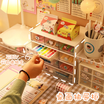 NGĂN tủ trong suốt chia ô có thể xếp chồng lên nhau thành tủ mini trang trí bàn học