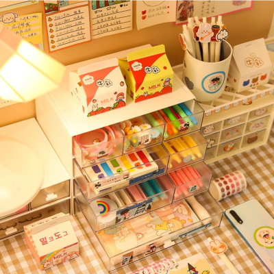 NGĂN tủ trong suốt chia ô có thể xếp chồng lên nhau thành tủ mini trang trí bàn học