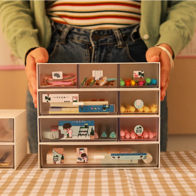 NGĂN tủ trong suốt chia ô có thể xếp chồng lên nhau thành tủ mini trang trí bàn học