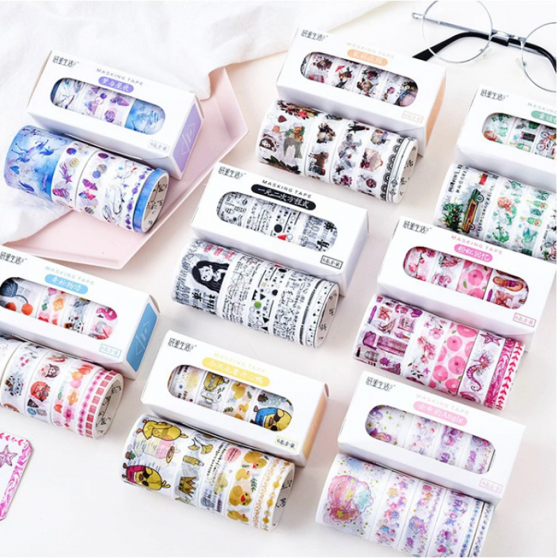 Set 6 băng dính giấy hoa tiết (Washi tape)